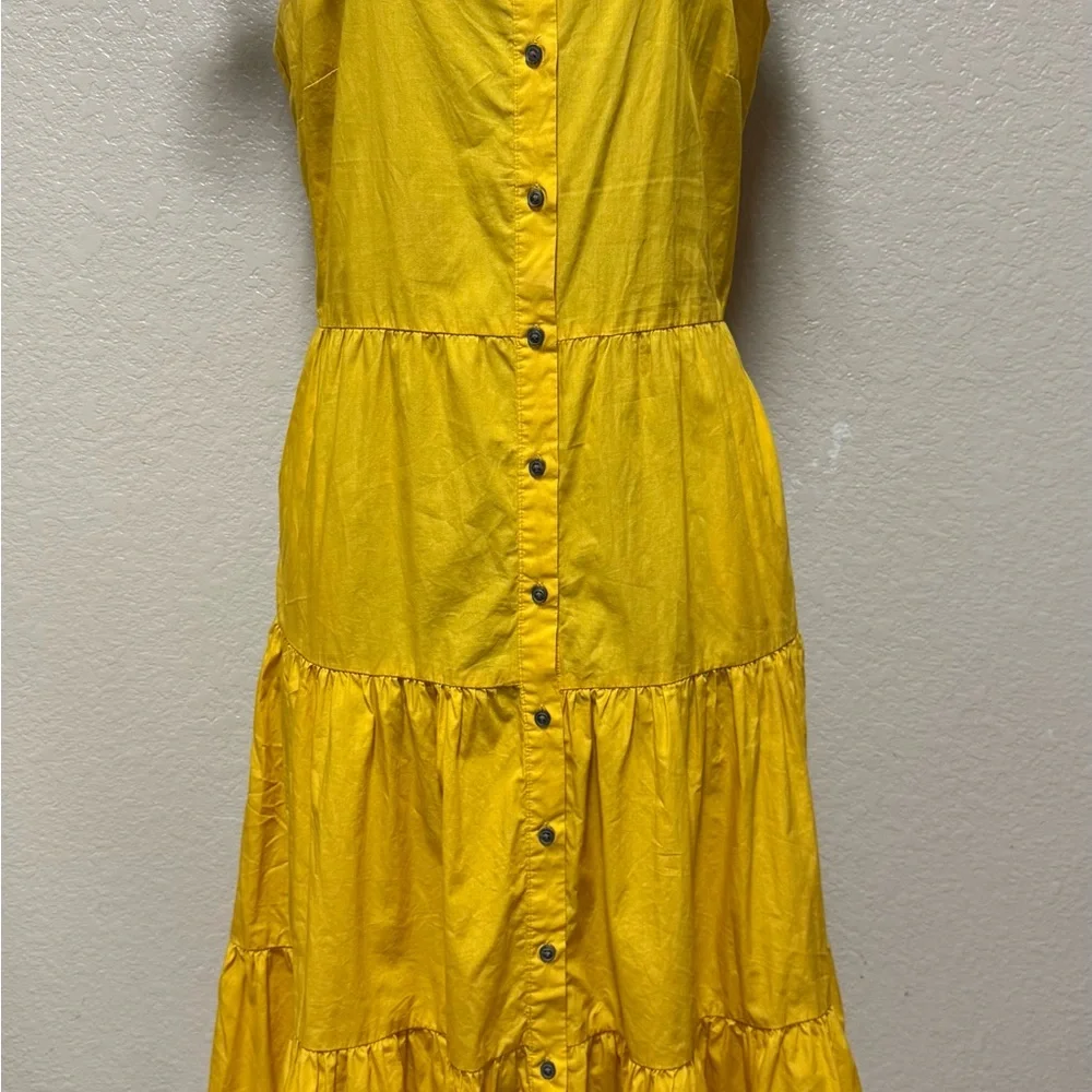 Who What Wear M Yellow Tiered Midi Dress 100% Cotton Square Neck Peasant Prairi - Picture 6 of 7